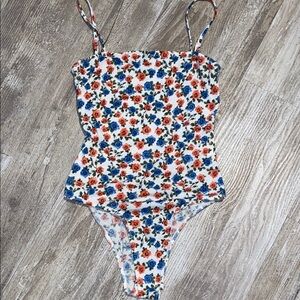 SHEIN Floral Bodysuit in Blue and Red